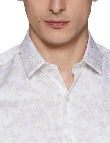 Image of Arrow Men's Printed Full Sleeve Slim Fit Cutaway Collar Cotton Formal Shirt
