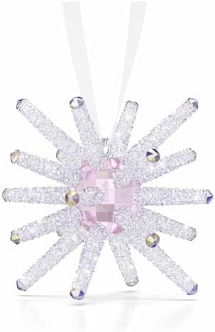 Swarovski Wicked Zauberstab Ornament, Kristallanhänger mit 443 Facetten, Rosa Kristallkern, Crystal-Rocks-Spitzen und Weißem Ripsband, Inspiriert vom Film Wicked, Größe: 5.4 x 6.1