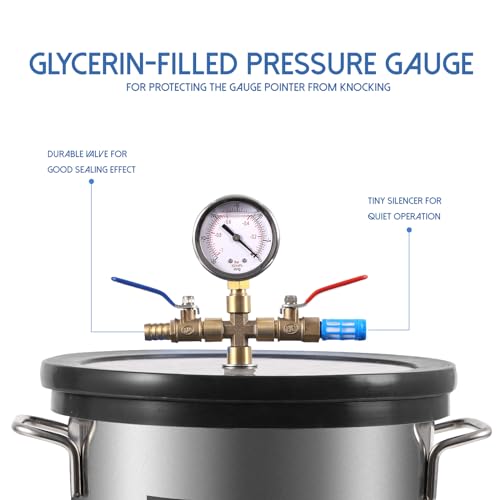 PB Motor Tech 3 Gallon Vacuum Chamber Kit with Tempered Glass Lid - 4.5CFM Vacuum Pump. 38 Micron Vacuum Pump Kit (Oil Not Included) - Ideal for Wood Stabilization - Image 5