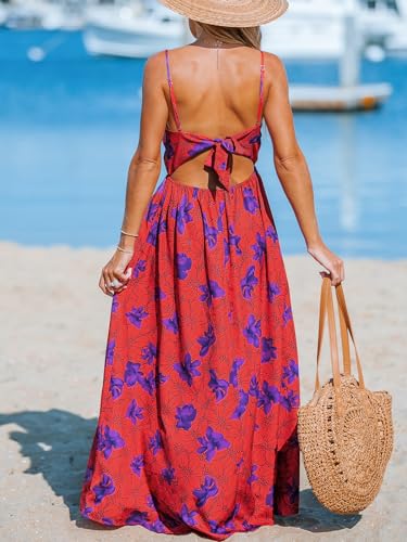 Image of CUPSHE Women's Maxi Dress Floral Print Twisted V Neck Sleeveless Long Dress Summer Casual Dress