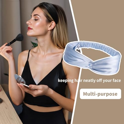 Image of ZLYC Mulberry Silk Headband for Women's Hair, Solid Light Blue