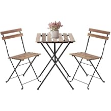 3 Pieces Folding Patio Furniture Set Bistro Set Portable Conversation Set All Weather Resistant Outdoor Furniture with 2 Folding Chairs Table for Patio Outdoor Backyard Brown