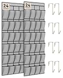 dodowin Over the Door Shoe Organizers, 2 Pack, Each with 24 Deep Mesh Pockets & 4 Metal Hooks, Over The Door Shoe Rack Space Saving Hanging Storage Holder for Closets, Shoes & Accessories, Gray