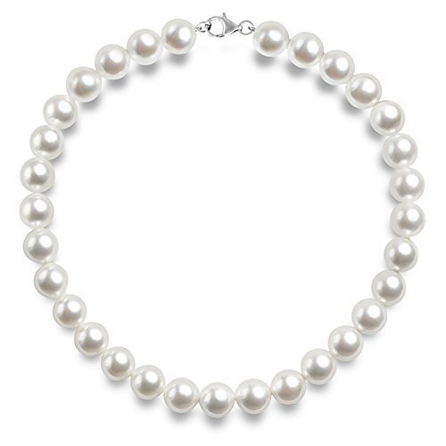 PAVOI Sterling Silver Round White Simulated Shell Pearl Necklace Strand | Pearl Choker Necklace | Jewelry for Women - 18