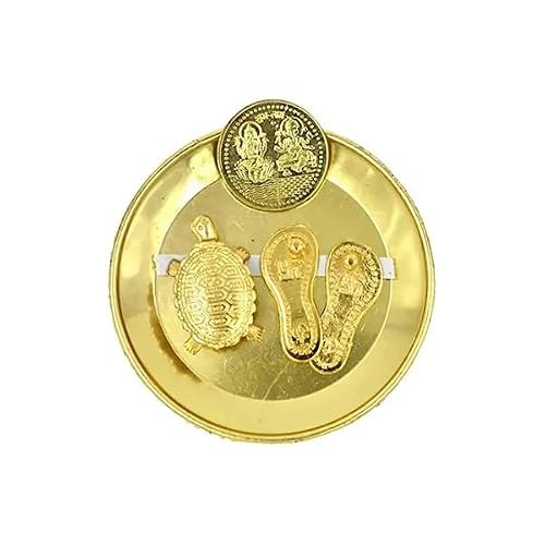 Kachua Yantra, Tortoise with Metal Plate-Brass for Good Luck (Golden) Decorative Showpiece, Diwali Pooja Item, Laxmi Ganesh Pooja (Pack of 1 Set)
