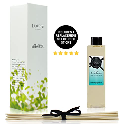 Lovspa Clean Cotton Blossom Reed Diffuser Oil Refill With Reed Sticks | Fresh & Clean Laundry Linen Notes Of Citrus, Florals, Vanilla Musk & Amber | Room Diffuser Sticks Refill #TOP1