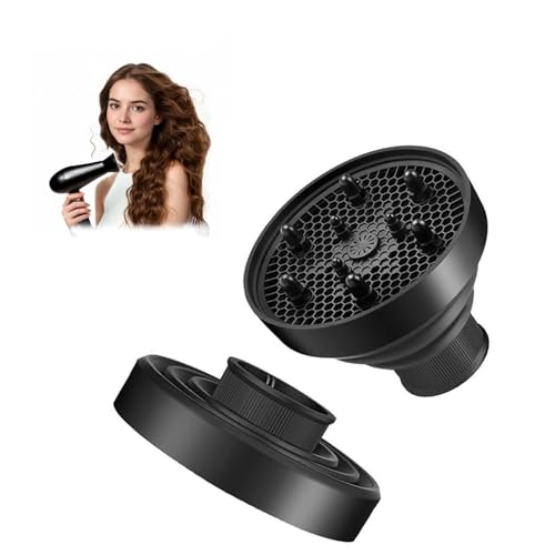 Collapsible Hair Dryer Diffuser, Travel Hair Curly Difusor Attachment, Portable Silicone Diffuser for Hair Dryers, Salon Home Hair Blow Dryer Diffuser for Most Round Nozzle 1.57-1.96 inches (Black)