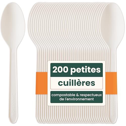 HAAGO 200 Petites Cuillères à Café Réutilisables en PLA Blanc 13 cm / 5