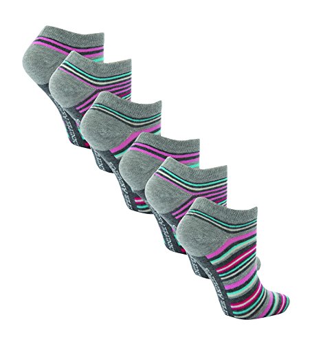 Jennifer Anderton 3 Paar Damen Baumwollanteil Kurzsocke Sneaker socken, 37-42 eur (Graue Strifen) Cover