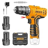 INGCO Drill Machine for home use, 12V Drilling Machine, Cordless Drill With 2 PCS Batteries and charger