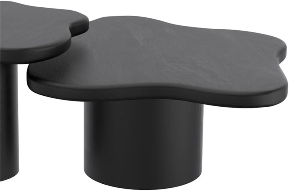 Pemberly Row Mid-Century Modern Coffee Table, 35.5 x 35.5 x 15.75 in, Solid Wood with Black Painted Finish, Freeform Design, Large Pedestal Base, Living Room or Lounge Use