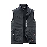 Xy37 Travel Jacket Hoodie Male Casual Solid Polar Fleece Plush Vest Coat Stand Collar Jackets And Coats Coat (Grey, XXL)