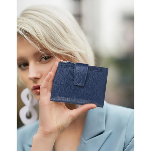 Image of Falan Mule Women's Royal Blue Leather Wallet with RFID Blocking, Card Holders, and Coin Pouch
