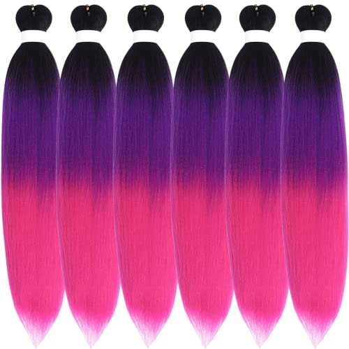 Purple Pink Hypoallergenic Braiding Hair Pre Stretched for Braids Twists