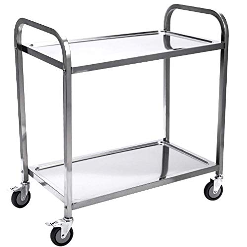 Carrito de mano multifuncional de acero de 2 niveles con resistencia a altas temperaturas, fácil de empujar y tirar, ideal para restaurantes, garajes y cocinas, color plateado, 75 x 40 x 85 cm