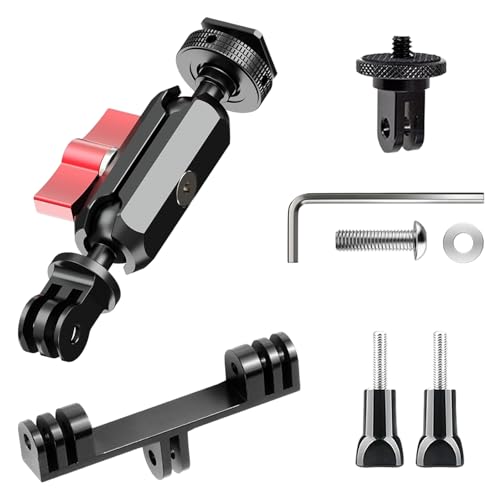 �f���A���R�[���h�V���[���j�^�[�}�E���g 1/4�C���`�l�W�t�� ��]�\�ȃf���A���{�[���w�b�h�A�[�� LED���j�^�[�}�C�N�p DJI Osmo Action 6/5 Pro/4/3�AOsmo 360�AInsta 360 X5/X4�AGoPro Hero 13