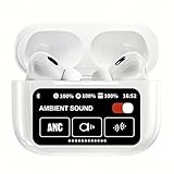 Wireless Earbuds with Touch Control, Noise Cancelling Bluetooth Headphones in Ear LED Digital Display, 13 Functions Alarm Setting Camera Control Screen Lock etc, 16 Languages Bluetooth Earbuds (White)