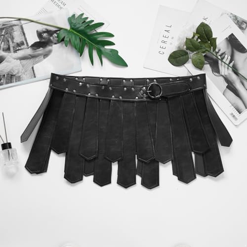 Men's Medieval Tassel Skirt Gladiator Warrior PU Leather Waist Belt Scotland Kilt Skirt4