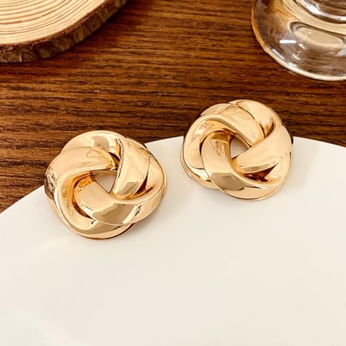 Gold Silver Chunky Knot Stud Earrings for Women, Vintage Twisted Geometric Statement Stud Earrings, Trendy Sincere Gifts for Wife4