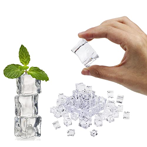 DXIA 50Pcs Artificial Acrylic Ice Cubes, Clear Fake Ice Cubes, Fake Diamonds Plastic Ice Cubes, 20mm Plastic Ice Cubes, Ice Cubes Home Display Decor for Home Decoration Wedding Display Vase Fillers