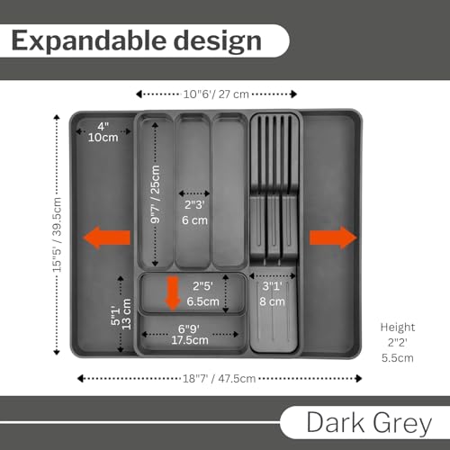 Image of Aroja Expandable Kitchen Drawer Organizer, 8-Slot BPA-Free Plastic Utensil Tray, Adjustable Flatware and Cutlery Holder for Spoons, Forks, and Knives, Kitchen Storage and Organization (Dark Grey)