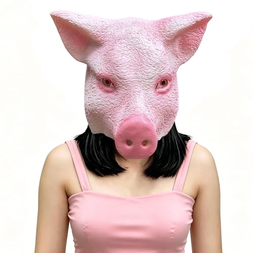 Morburine Realistic Pink Pig Mask for Adults - Latex Animal Head Mask for Halloween Cosplay Christmas Carnival Party Props