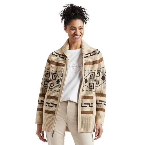 Pendleton Women’s Westerley, Cardigan Sweater, 100% Virgin Wool, Sweaters for Women, Heavy Cable Knitted Sweater - Tan/Brown