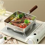 Edelstahl-Bratpfanne mit Massivholzgriff, flacher Boden, antihaftbeschichteter Soßentopf für vielseitiges Kochen auf allen Herdarten (16 cm)