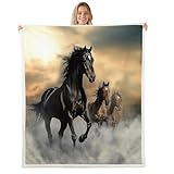 Black Horse Blanket Exotic Tribal Style Throw Blanket 3D Animal Pattern Farmhouse Theme Bed Blanket Cowboys Teens Adult Soft Sherpa Throw Blanket Horse Printed Fleece Blanket, Throw Size