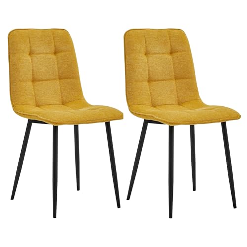 Colenis Chaises de Salle à Manger Ela, Lin, Lot de 2, Jaune Ocre, Chaise de Cuisine, Pieds en métal Stable, Chaise Chambre à Coucher, Chaise Salon