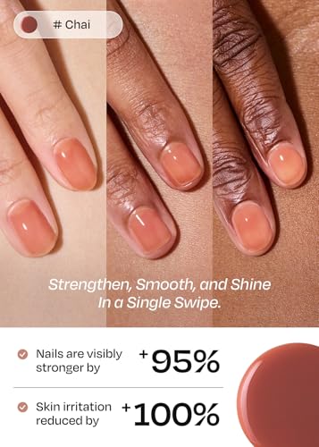Image of ohora Natural Glow Milk Syrup Nail Strengthener (Chai) - Tinted Nail Hardener for Brittle, Damaged Nails, Quick-Dry Glossy Finish, Nail Repair & Growth, 15 mL