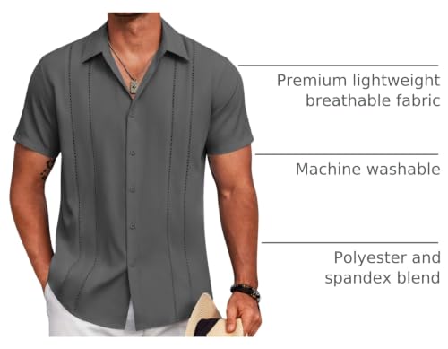 Image of COOFANDY Mens Cuban Guayabera Shirt Short Sleeve Button Down Shirts Summer Beach Vacation Shirts