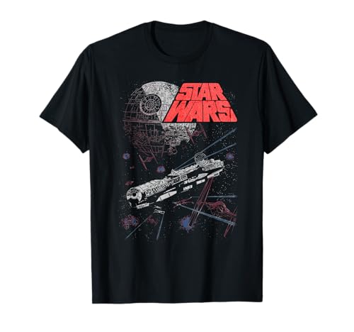 Image of Star Wars Retro Epic Space Battle Falcon Tie Fighter T-Shirt