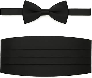 The Tie Hub Microfiber Satin Cummerbund for Men, Pleated Front Adjustable Back Strap, Includes Matching Bow Tie, Black, On... Price In India