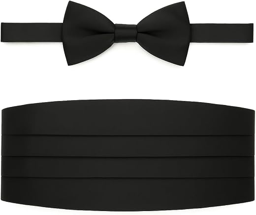 The Tie Hub Microfiber Satin Cummerbund for Men, Pleated Front Adjustable Back Strap, Includes Matching Bow Tie, Black, On...