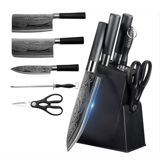 Conjunto de Facas com Cepo Cross, Preto, 6 Peças Jogo de Facas Com Laminas em Aço Inox e Cabo PP