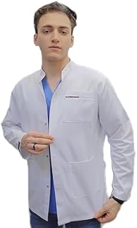 معطف طبي للرجال، مصنوع من القطن، باللون الأبيض، بتصميم طبي احترافي، مناسب لعيادات طب الأسنان