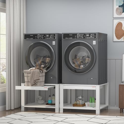Image of Garvee 29 inch Wide Laundry Pedestal for Washer and Dryer with Pullout-Shelf, Pedestal Universal Fit Anti-Vibration Washing Machine Stand with Base Storage, 800 lbs Capacity, White