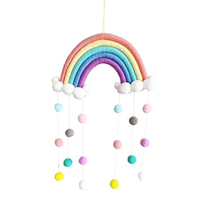 Macrame Rainbow Wall Hanging Decor Pom Pom Garland Colorful Ball for Kids Room Girls Bedroom Baby Shower Nursery DecorationsDecorations Kids Room Wall Decor for Bedroom Playroom…