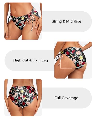 Image of Zmart String Tie Side Bikini Bottoms - Women Full Coverage Swimsuit Bottom Mid Rise Mid Waist Swim Bathing Suit Bottom