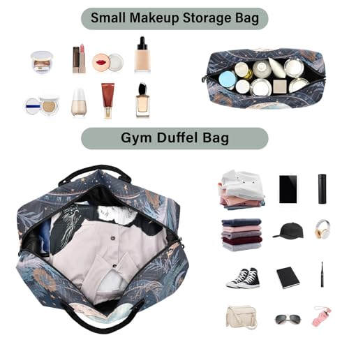 Large Travel Duffel Bag, Sun Moon Dreamcatcher Floral Sports Tote Gym Bag, Shoulder Weekender Overnight Bag for Women Men, Carry On Luggage with Toiletry Bags4
