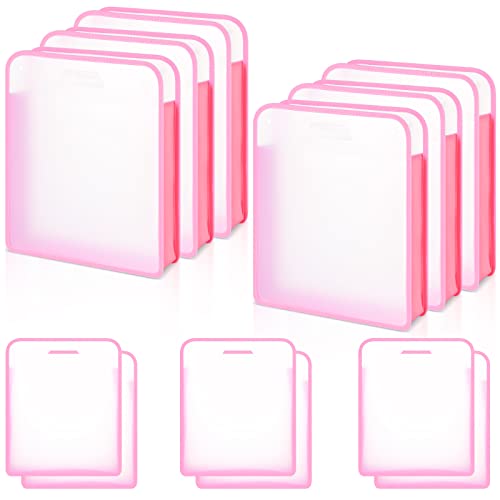 Image of 12 Pieces Scrapbook Paper Storage 12x12 Sheets Storage Paper File Scrapbook Paper Storage Organizer with Handle Expandable Craft Paper Storage for Documents Office Photos Cardstock File (Pink)