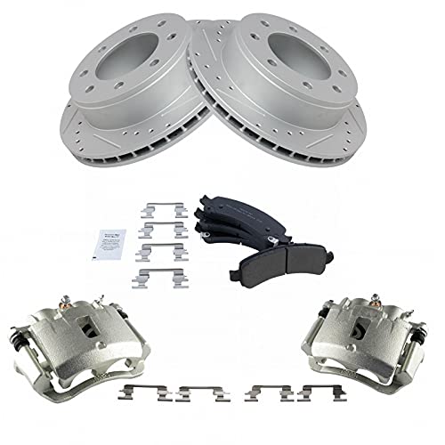 Image of TRQ Rear Metallic Pads Performance Rotors & Calipers Kit for Express 2500 3500 Savana 2500 3500 Van