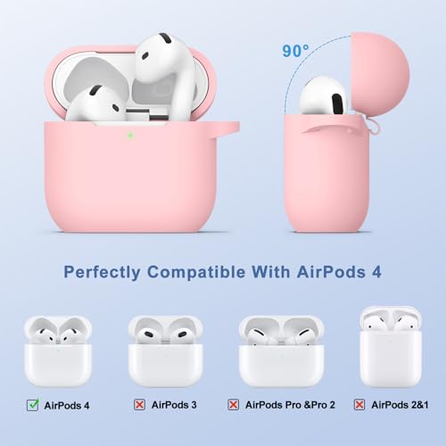 Image of Tobfit Case for AirPods 4 Case Cover 2024 with Lanyard & Keychain, Soft Silicone Protective Case for Apple AirPods 4th Generation, Full Protection, Support Wireless Charging, Pink