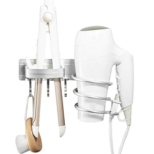 Ibnotuiy Wandhalterung für Haartrockner, Aluminium, mit 3 abnehmbaren Haken für Badezimmer (Silber) Cover
