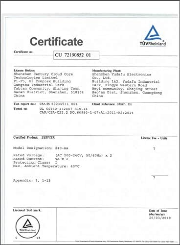 TÜV Rheinland Certificate