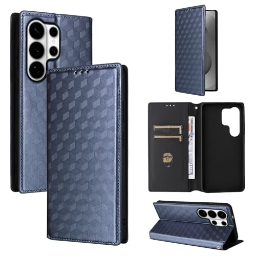 Étui compatible avec Samsung Galaxy S25 Edge bleu rabat carbone