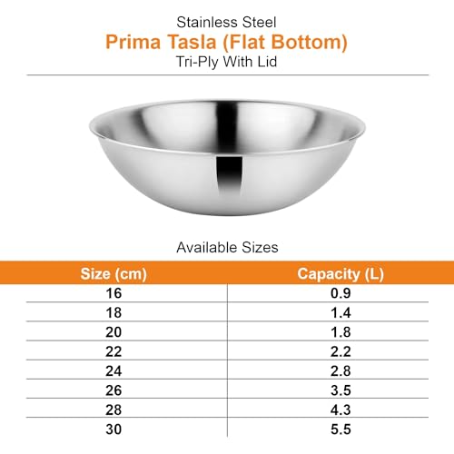 Image of Prabha Stainless Steel Prima Tasla with Flat Bottom, Tasla, 20cm, 1.8 L Capacity, Perfect for Kitchen Need, Induction and Gas Stove Compatible Without Lid.
