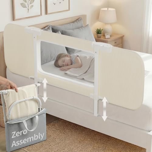 NUTIKAS Portable Bed Rails for Toddlers 58 Foldable Travel Bed Rail for Camper Bunk Queen & King Size Bed Collapsible Kids Safety Bedrail with Adjustable Height
