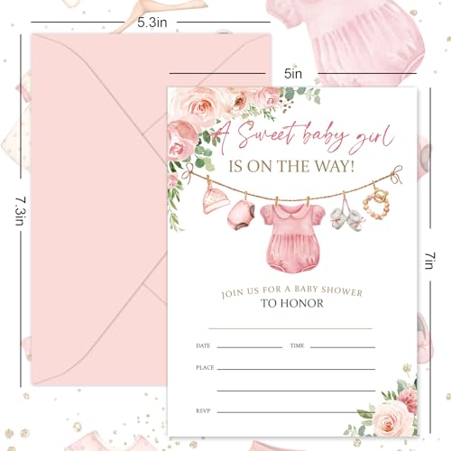 Tarjetas de papel de invitación de fiesta rosa con calcomanías redondas y sobres de alta consistencia 2